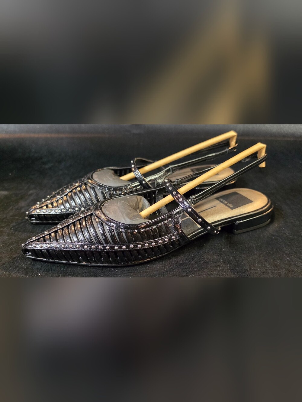 Dolce Vita Black Pointed Toe Slingback Flats Studded Caged Womens Size 6 NWOT
